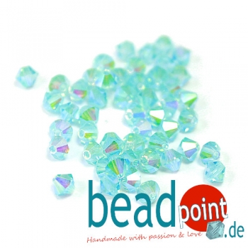Delara MC Bead Bicone Aquamarine Bluish Marbo 4mm 50 Stück