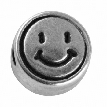 Metall-Perle, Smiley, nickelfrei, silber, ø 7 mm, Loch 2 mm