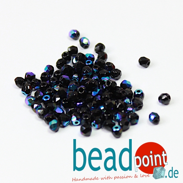 Fire polished 4mm Jet AB 100 St