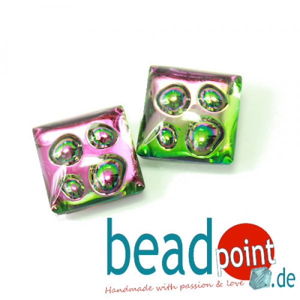 4eck Blasenmuggel 16x16mm kristall pink/green